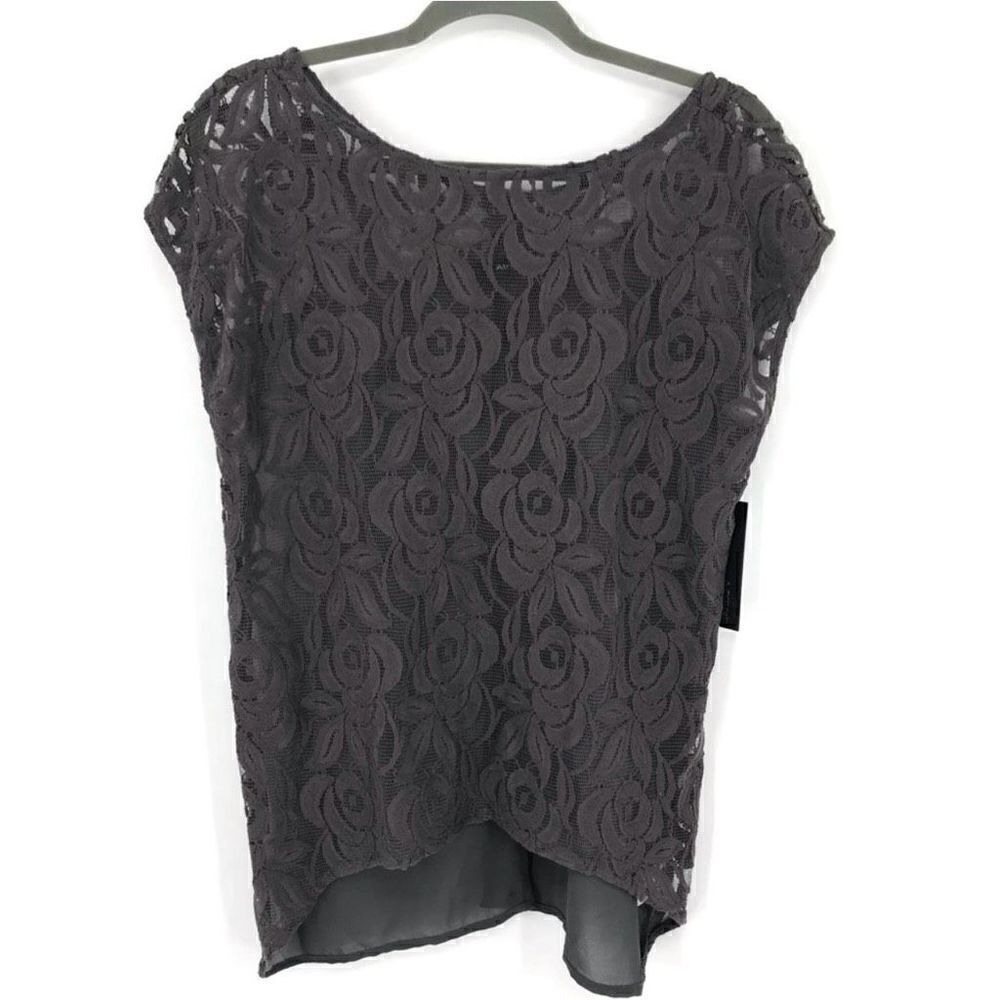 Apt. 9 Grey Lace Short Sleeve Sheer Hi-Lo Shirt Woman Small Flowy‎ Elegant NWT